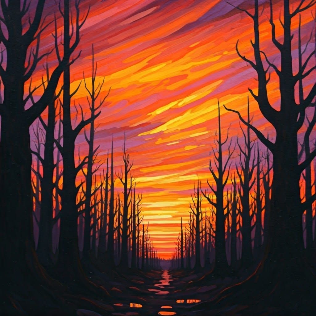 Vibrant Sunset in Expressive Brushstrokes