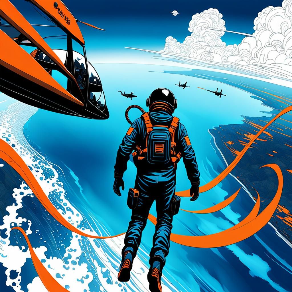 Parachutist Plunging into Ocean: Fantasy Concept Art