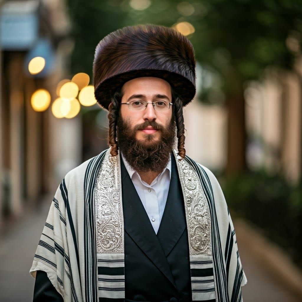 Serene Hasidic Rabbi in Elegant Attire on a Shabbat Morning