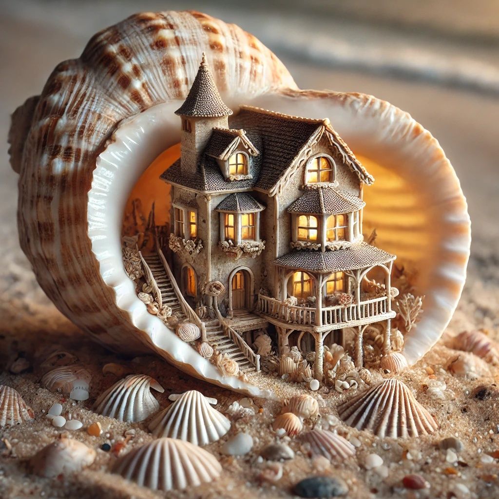 Elven Cottage Sheltered From the Wind by a Large Seashell | DALL-E 3 AI image prompt in my tutorials!