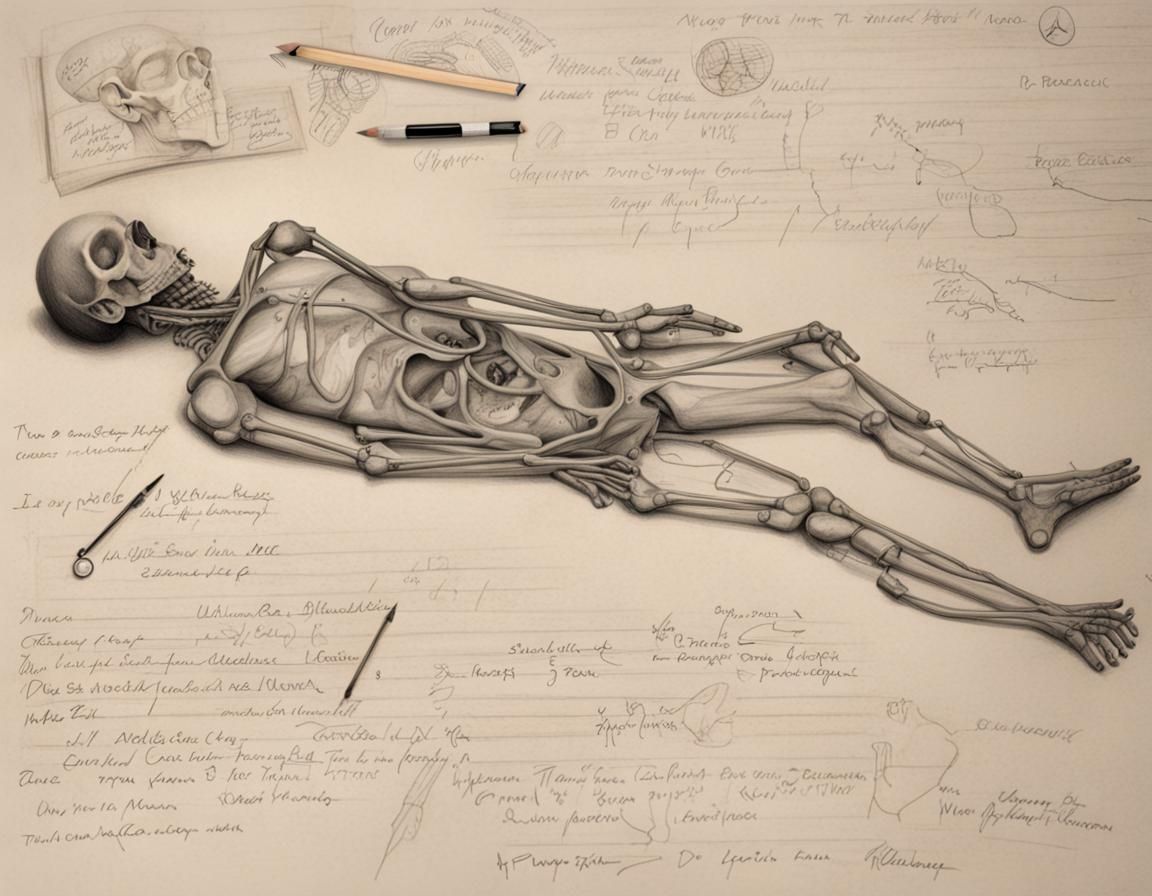 a pencil drawing and notes about an autopsy  by @vorebidden