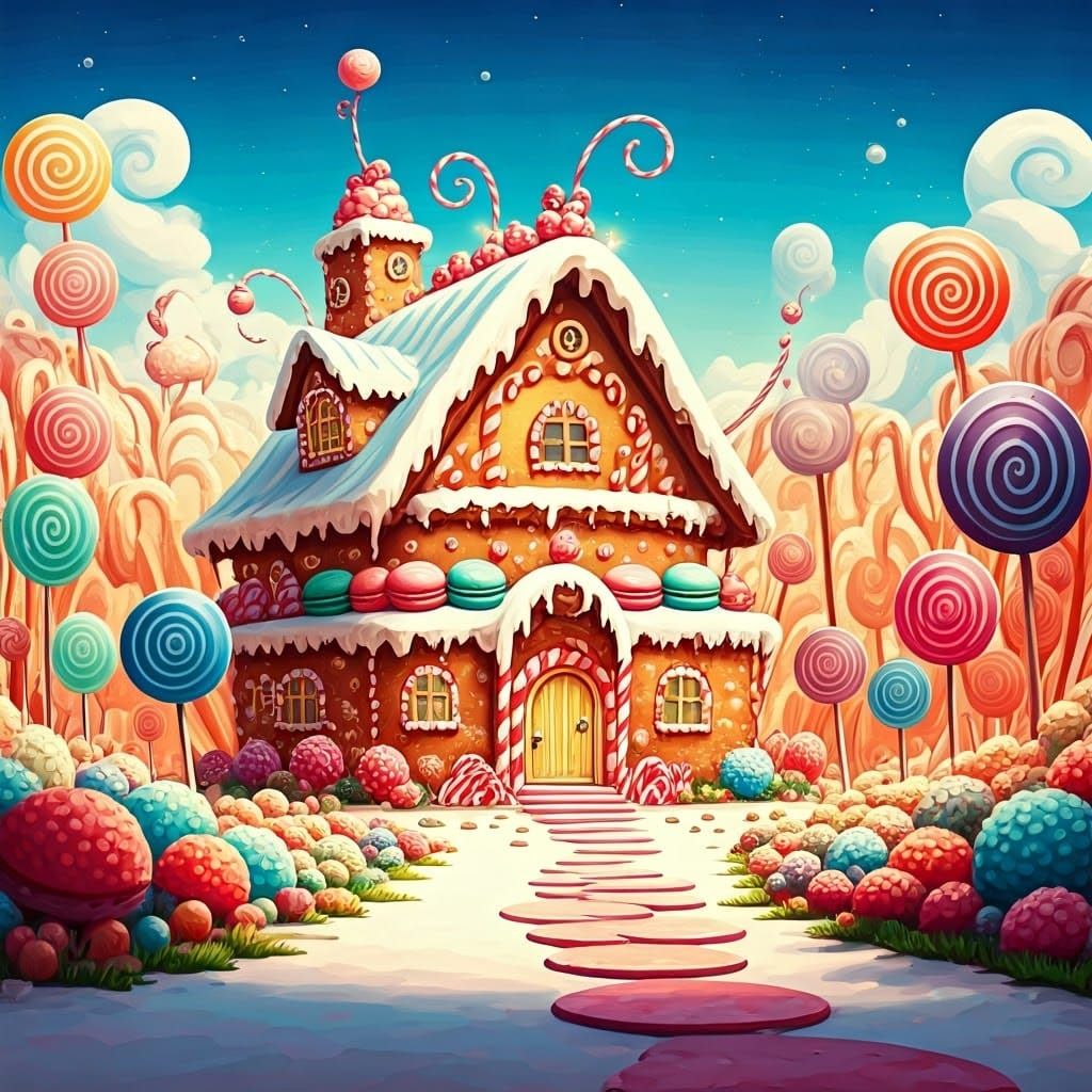 Surreal Candyland Castle in Whimsical Gouache Style