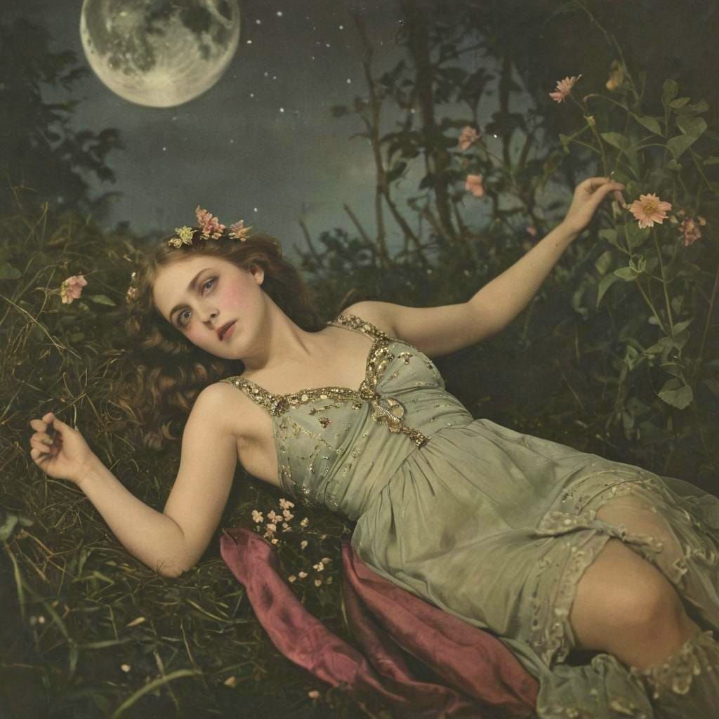 Midsummers night dream. Hand coloured photo By Adolph de Mey...