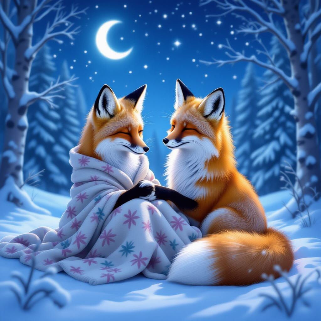 Fox sisters sharing a Blanket 