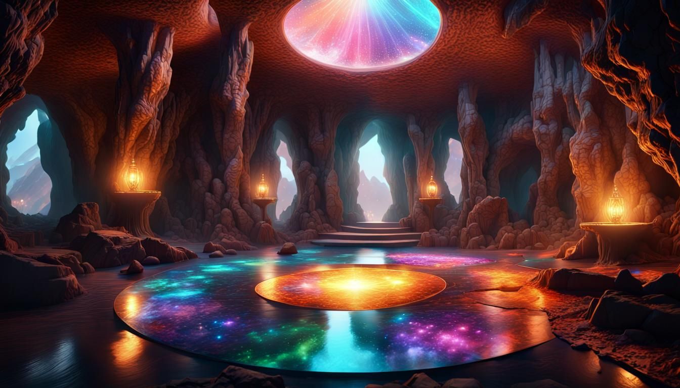 the inner space of a mystical cave with a domed ceiling, in ...