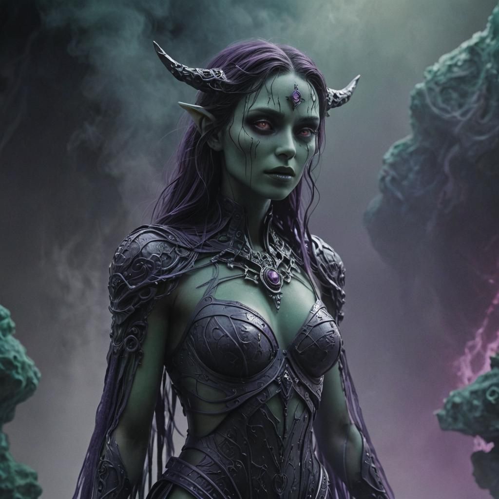 Cyber Necromancer Sculpture with Jade Accents