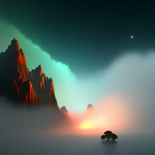the fog is rolling down from the mountain to the valley