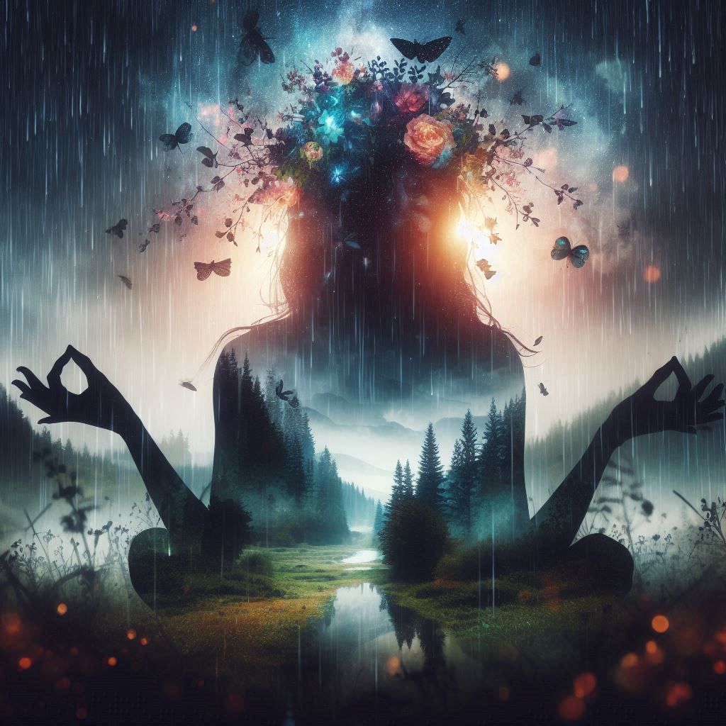 double exposure beautiful fantasy DALL-E 3 portrait landscap...