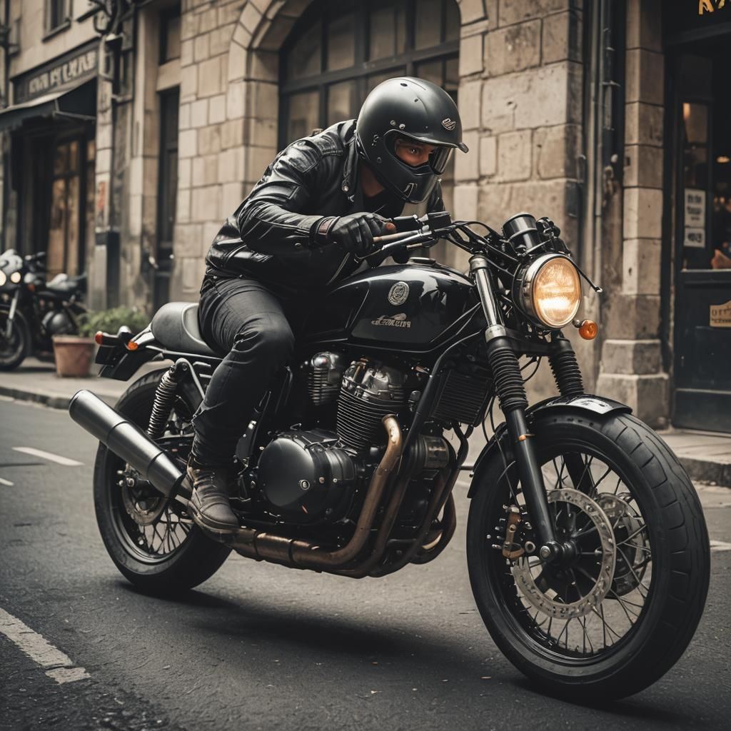 black cafe racer motorbike cinematic view