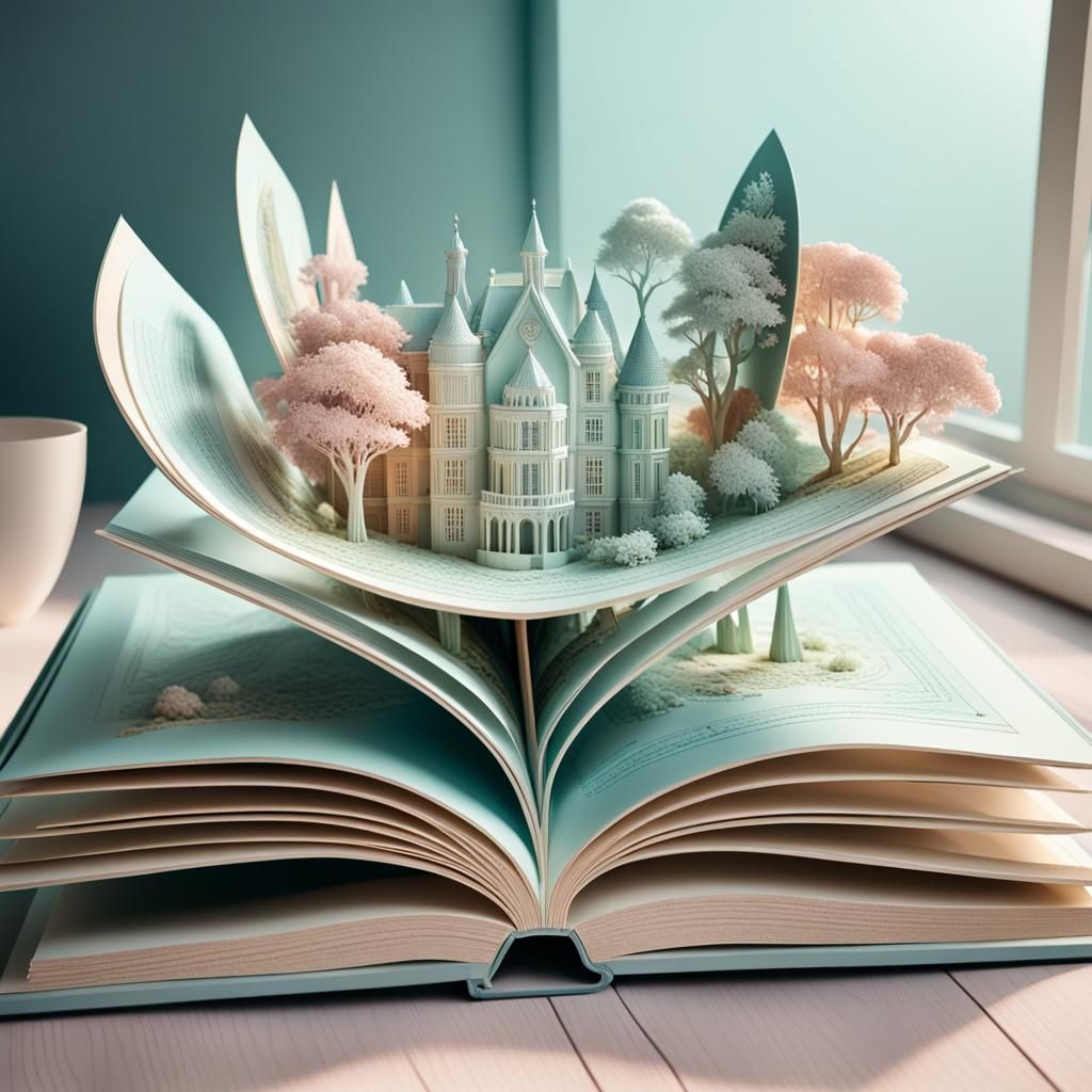 Pale Pastel Pop-Up Book in Hyperrealistic Style