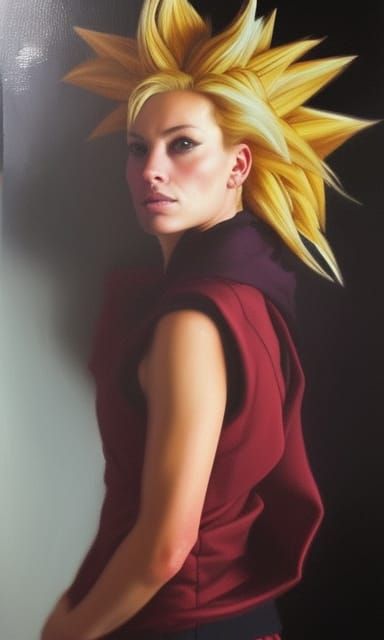 A very beautiful woman has turned into a super saiyan, style...