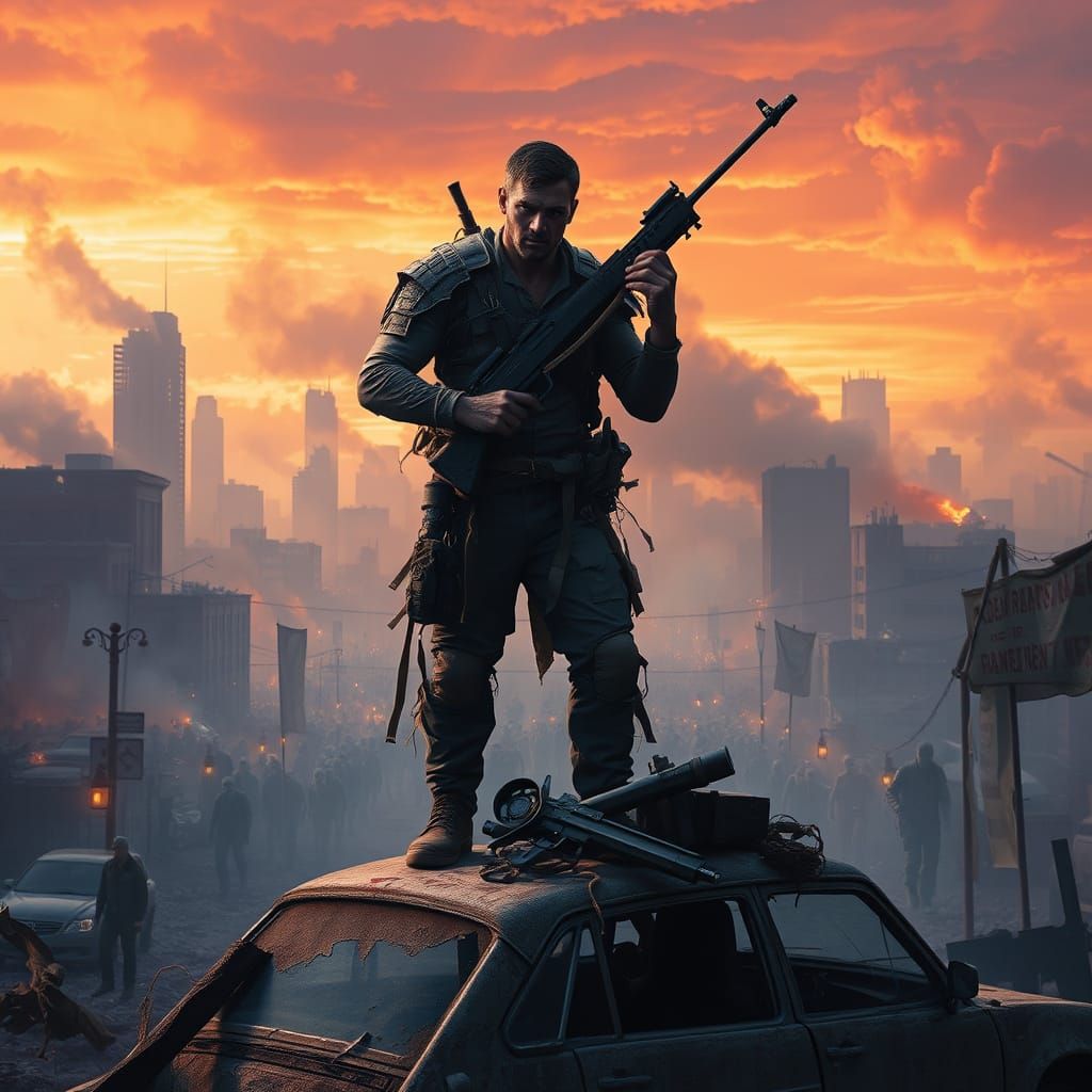 Survivor of a Post-Apocalyptic Wasteland in Cyberpunk Style