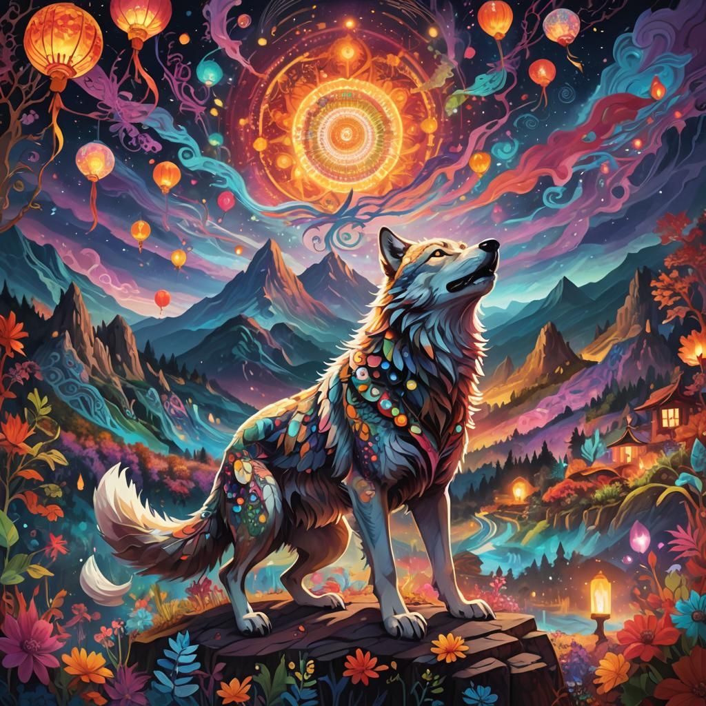 Wolf Dances at Tribal Music Fest, Digital Art