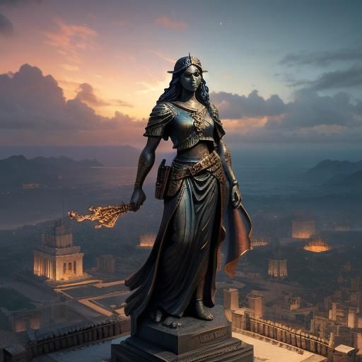 The statue of holding the puerto rican flag with her hands.









