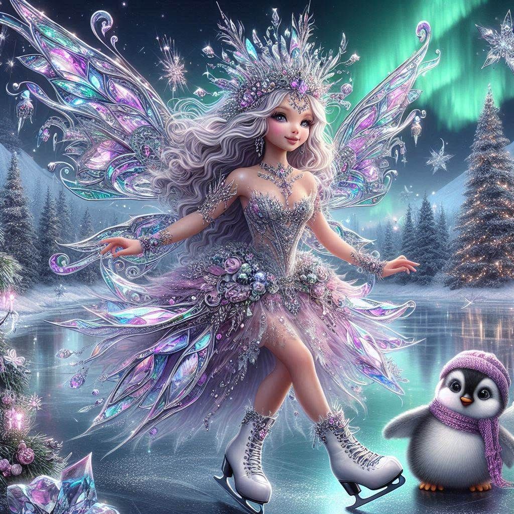 The lilac iceskating fairy & the penguin