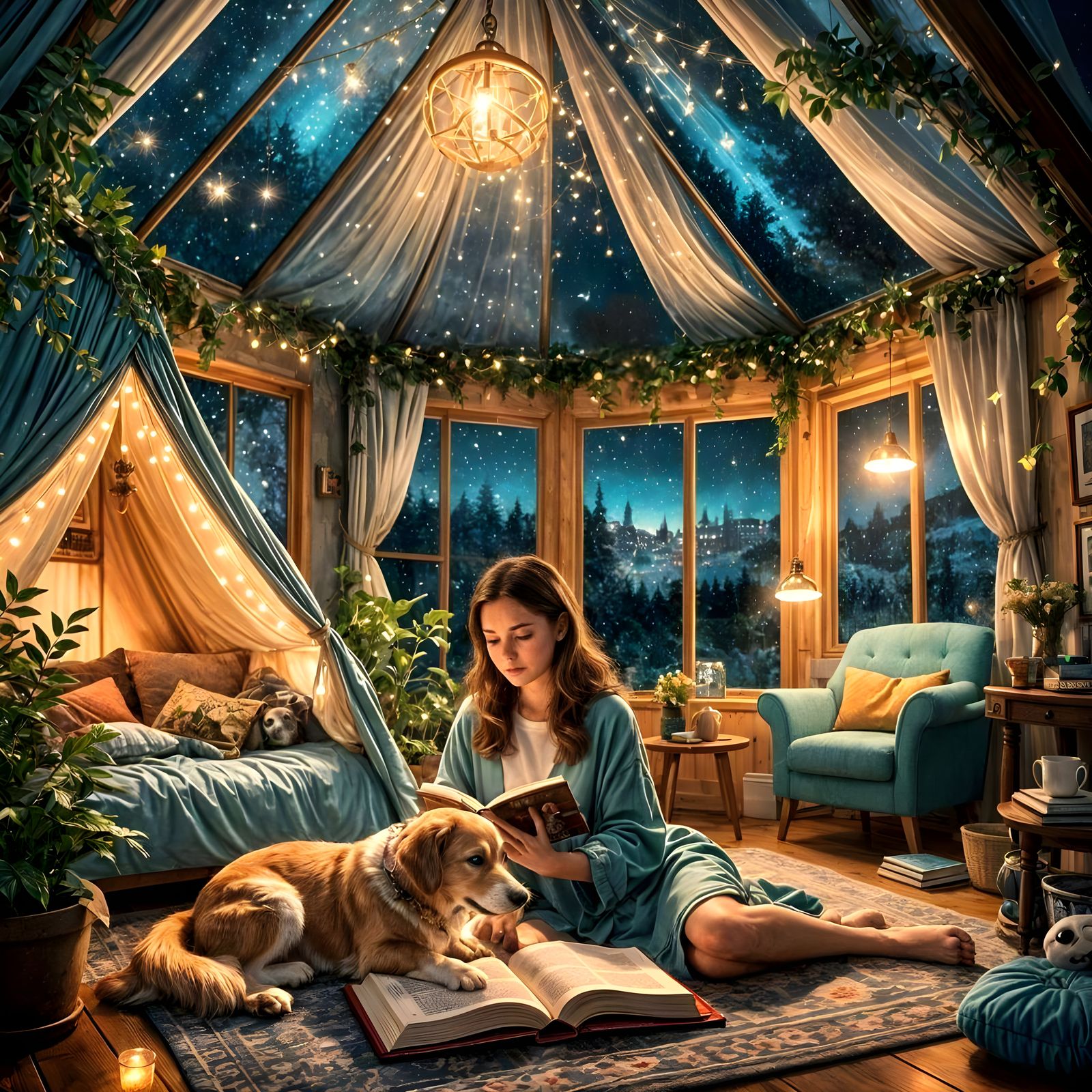 What's a night in without books, stars and a date with your doggy dearest?  by @lilth