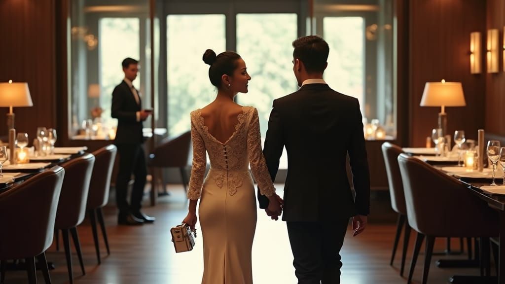 Stylish Asian Couple Entering Upscale Restaurant