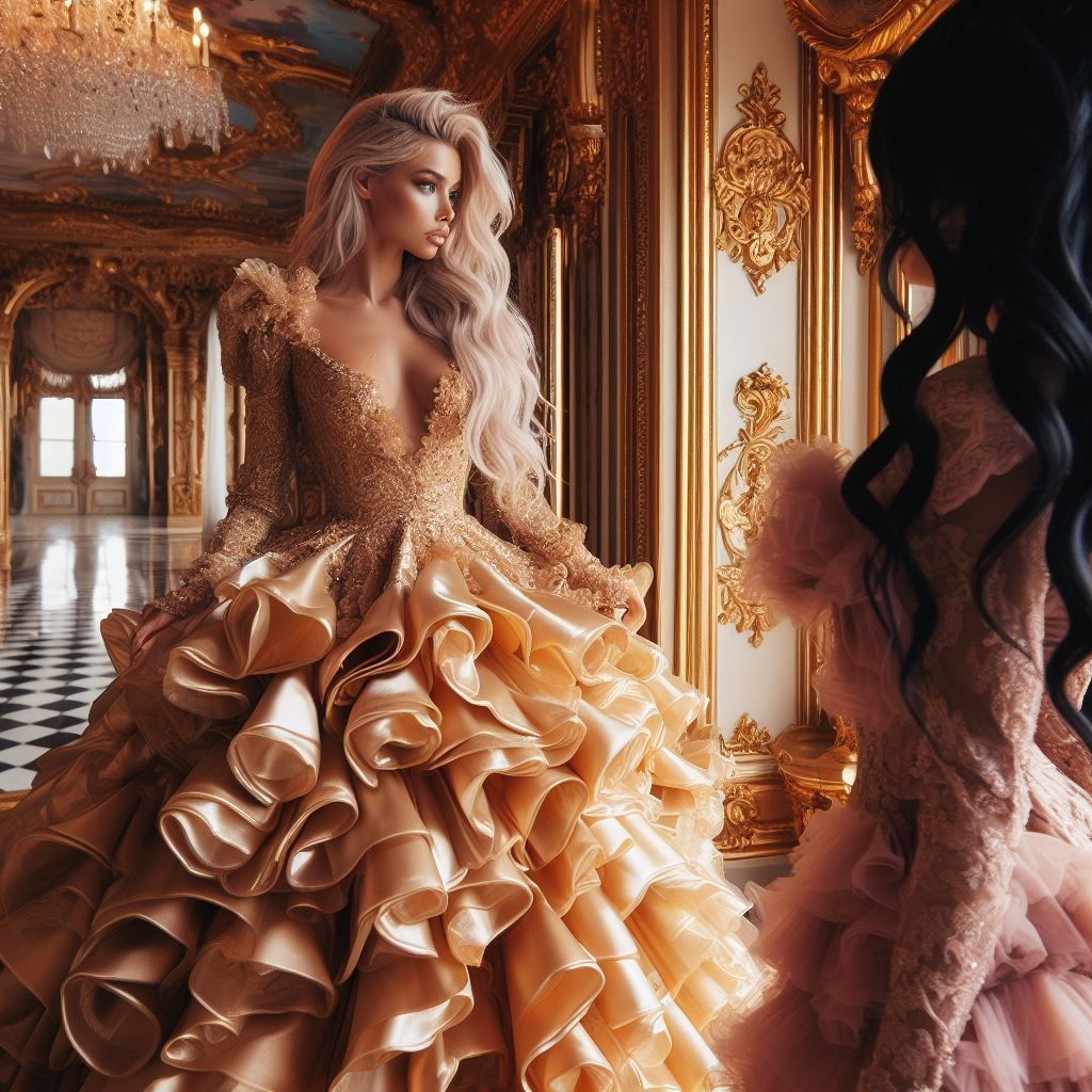 Girls and beautifull long satin gown