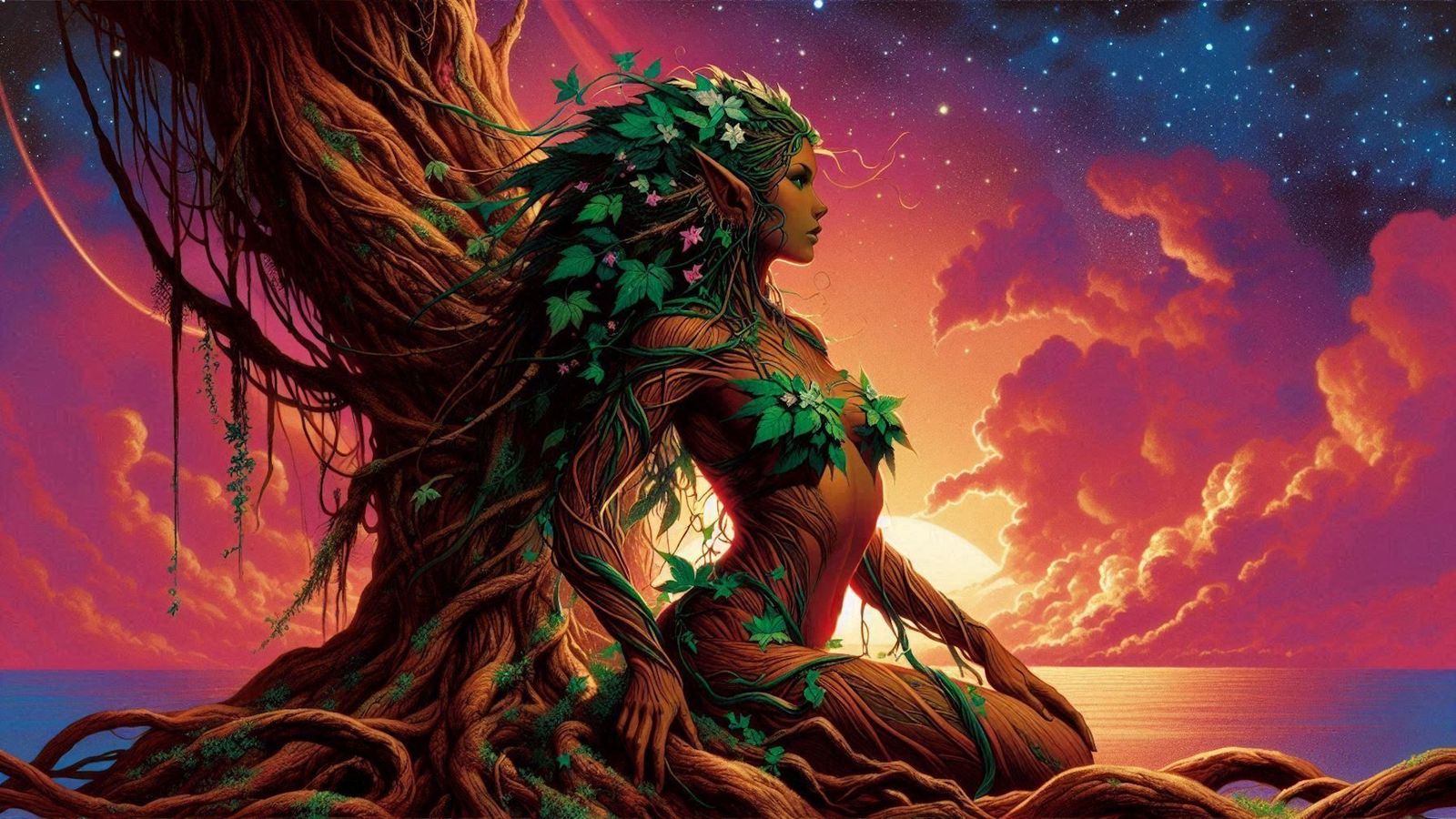 (80s anime style:1.5) landscape sunset space stars by Bernie...