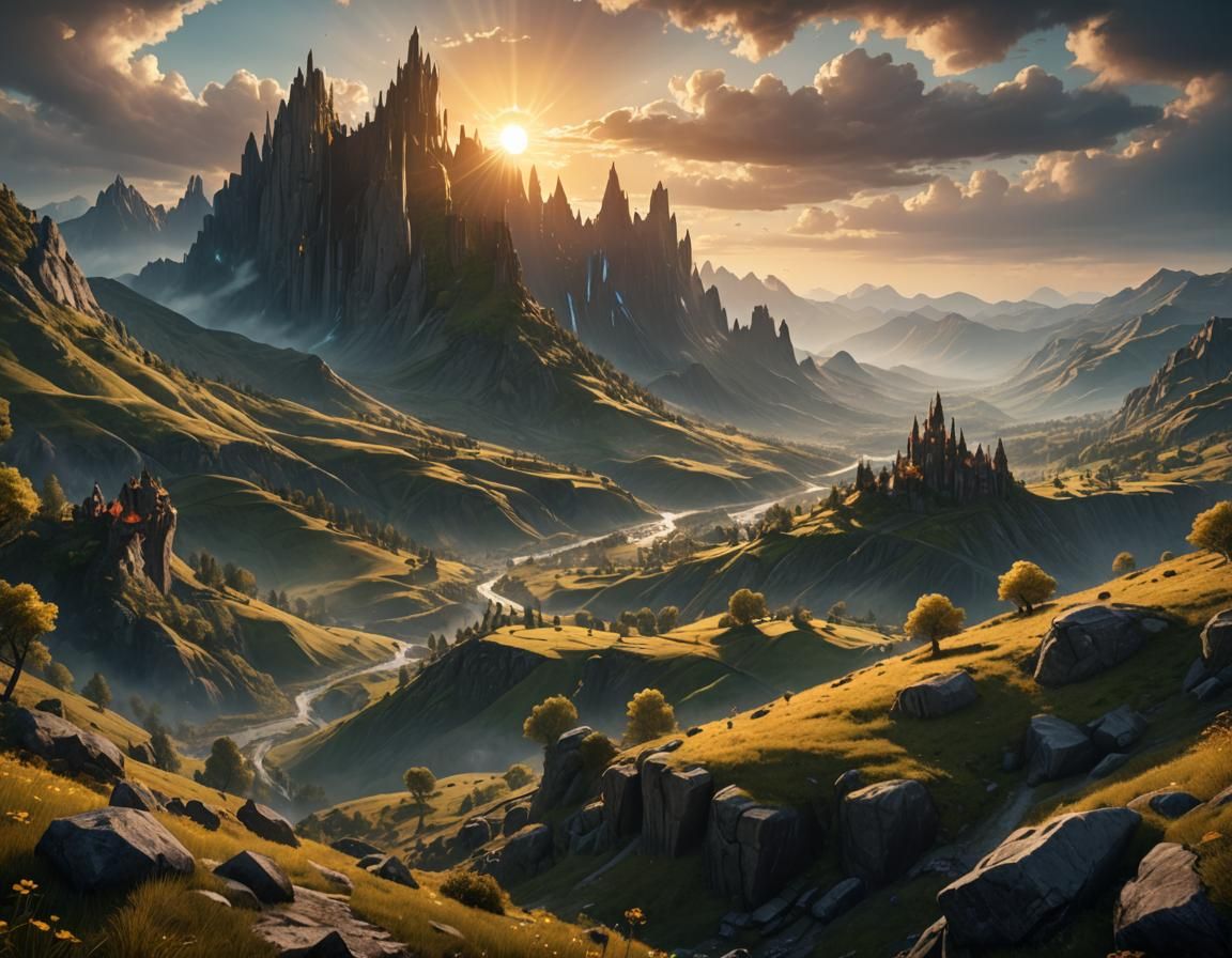 sunshine between hills