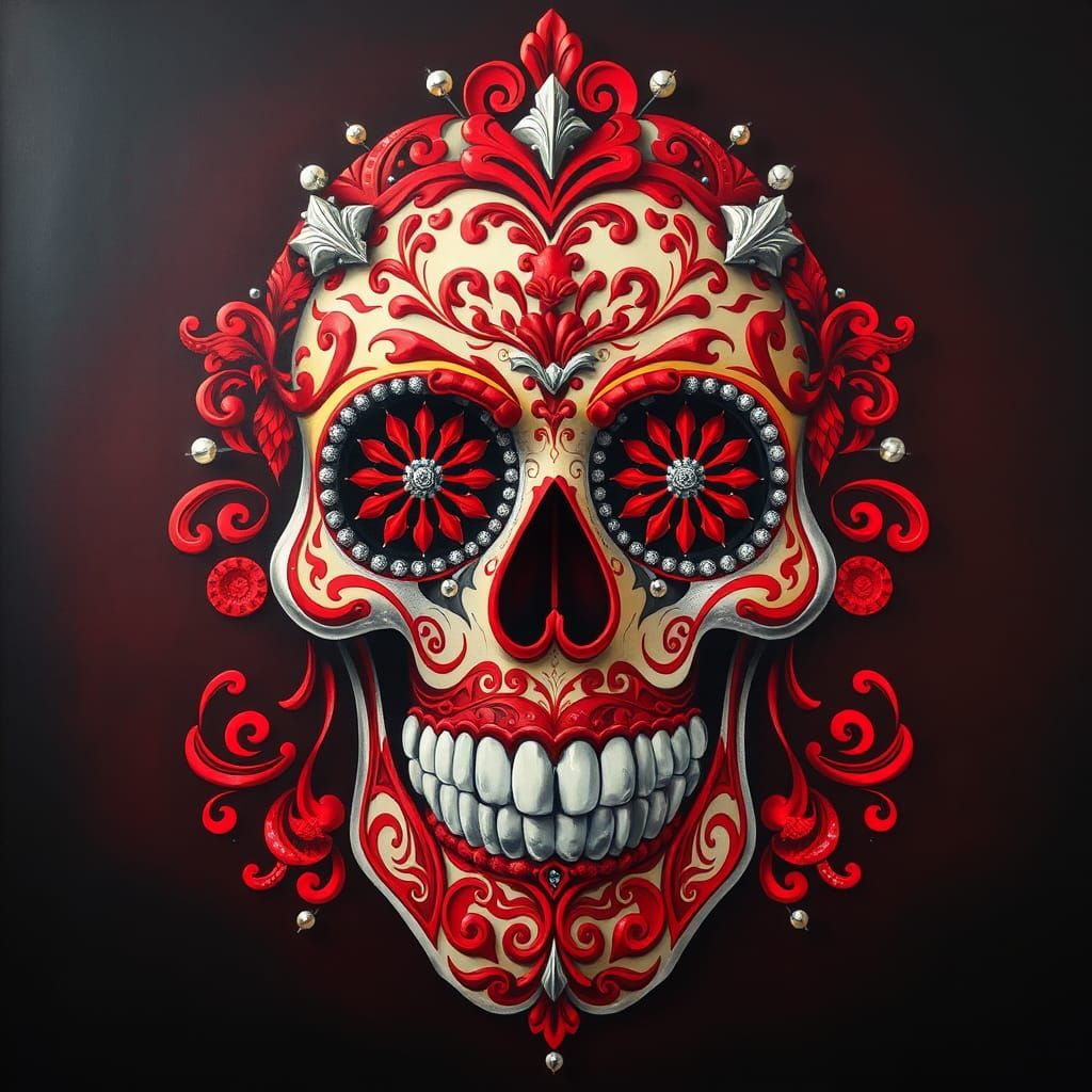 the skull, day of the dead art by linyu hong, in the style o...