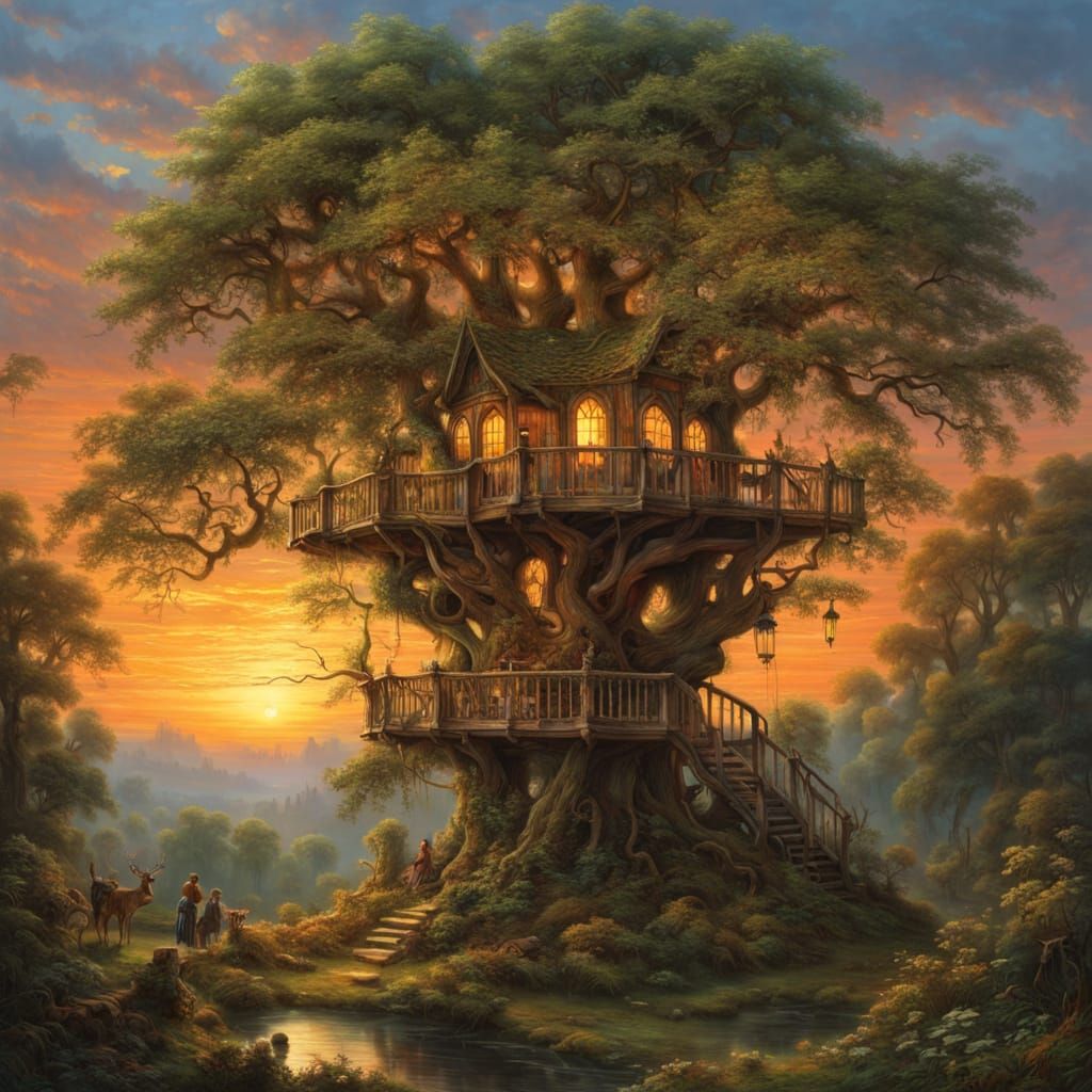 Treehouse at sunset  by @Somei