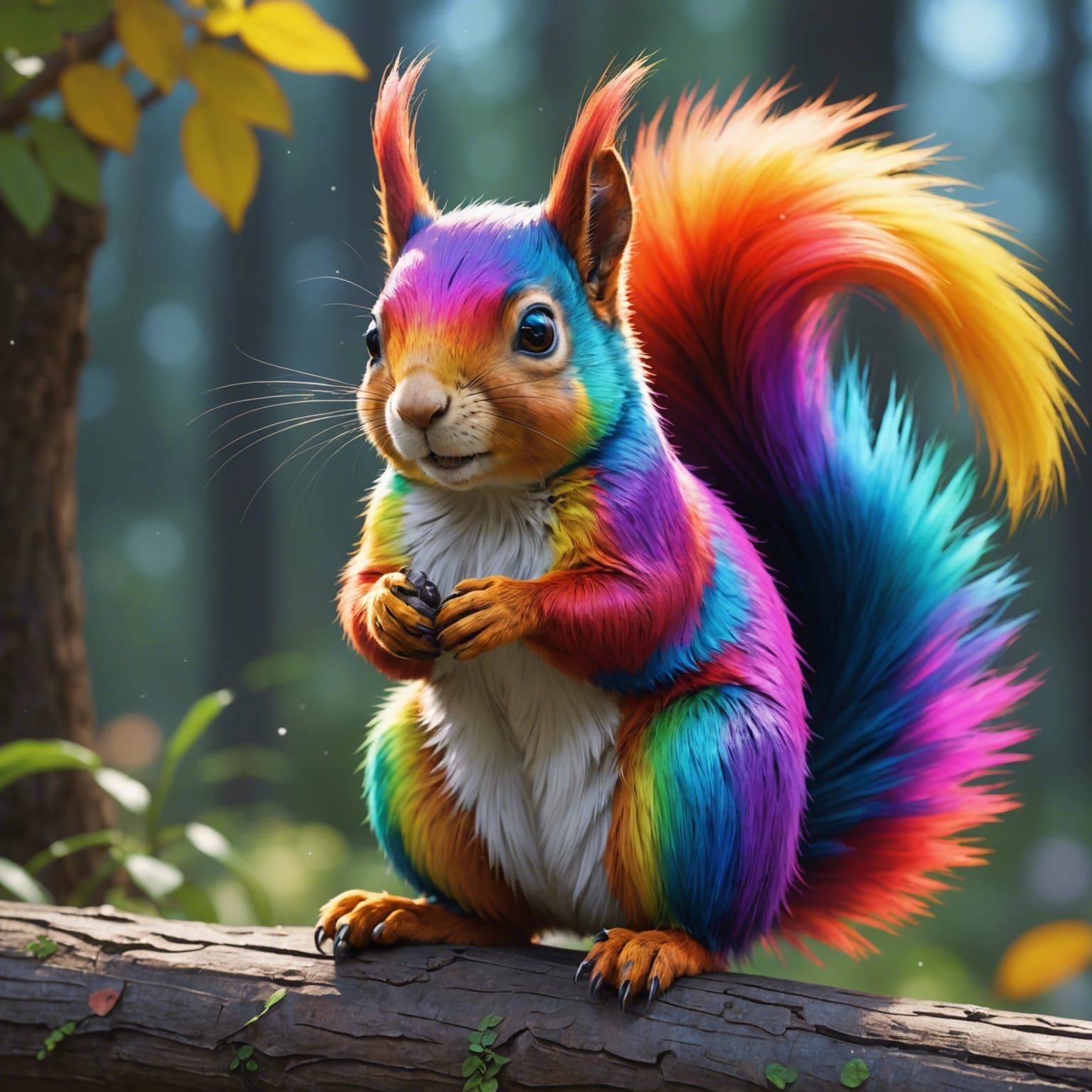 rainbow colored squirrel By artist "anime", 3d anime art, in...