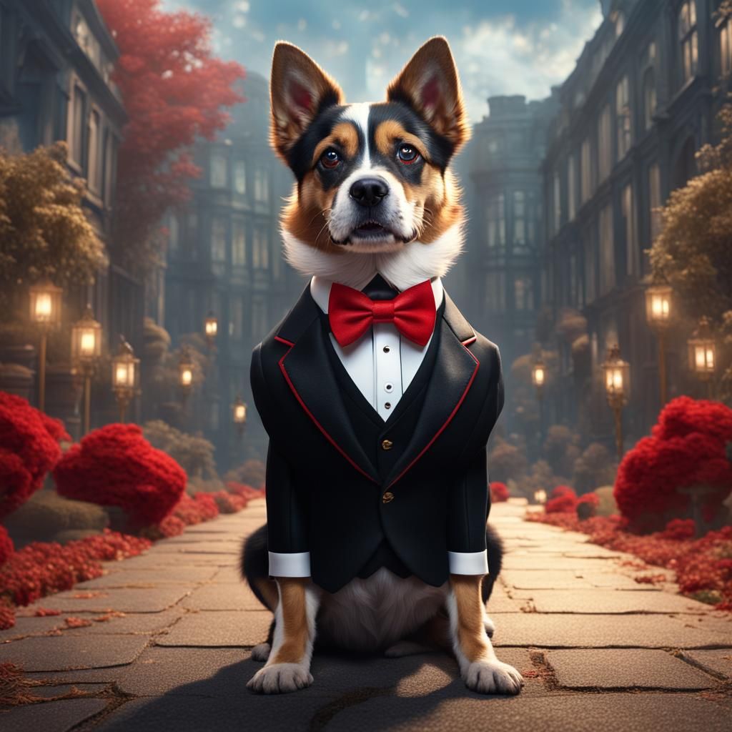 Dog in Tuxedo: Detailed Matte Painting