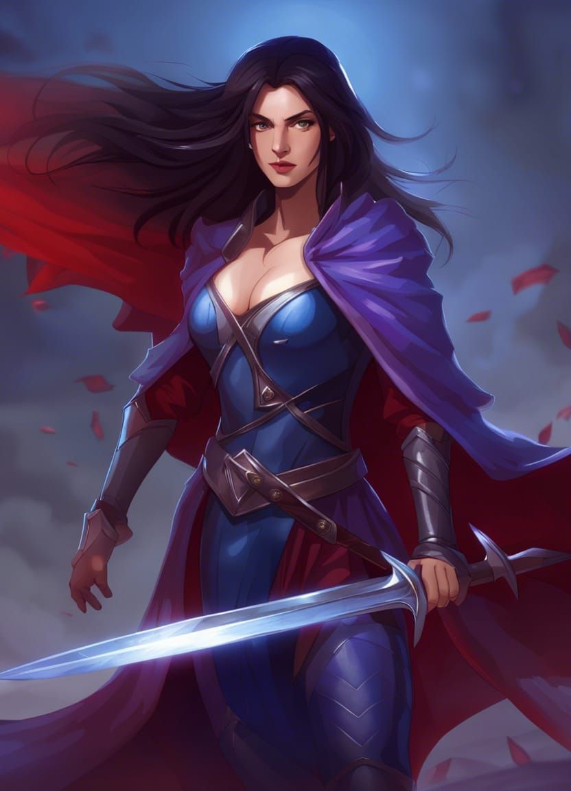 The girl is 20, she dresses a red cloak fluttering in the wi...
