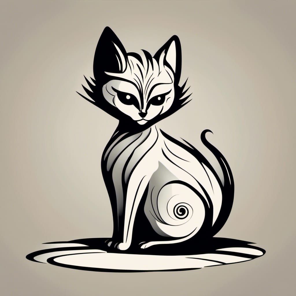 <lora:Smooth Minimal:1.0> A Grumpy Kitten sitting on a rock, stylized silhouette sleek lines smooth curves minimalism
