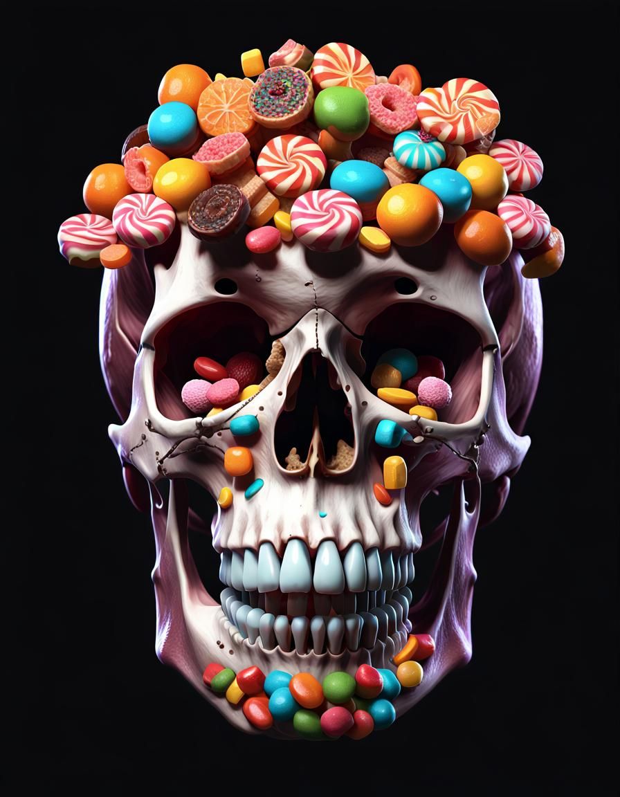 skull with a lot of food on it's head, digital art, zbrush c...