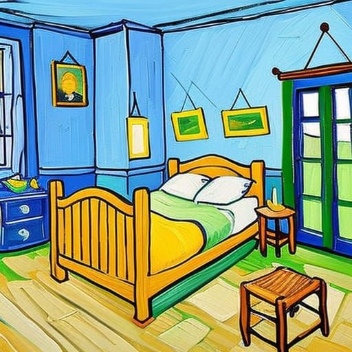 A Beautiful Bedroom in the style of Vincent van Gogh