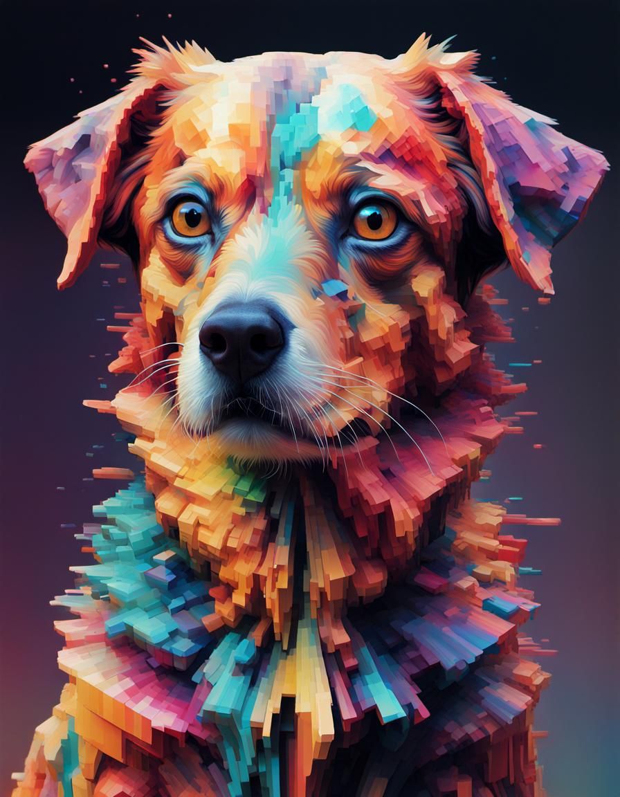 Vibrant multi-coloured glitch art dog  by @Morrighan