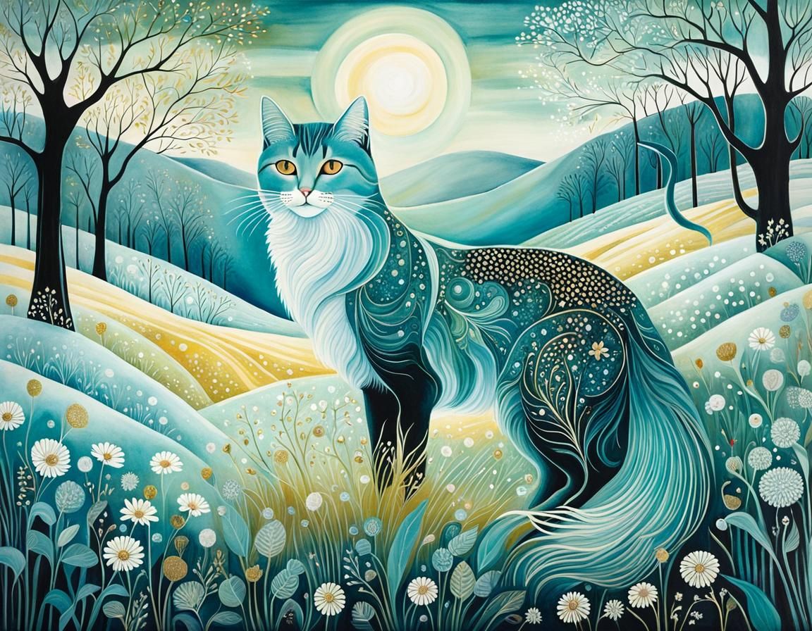 Turquoise cat in a field  by @YukiKenji