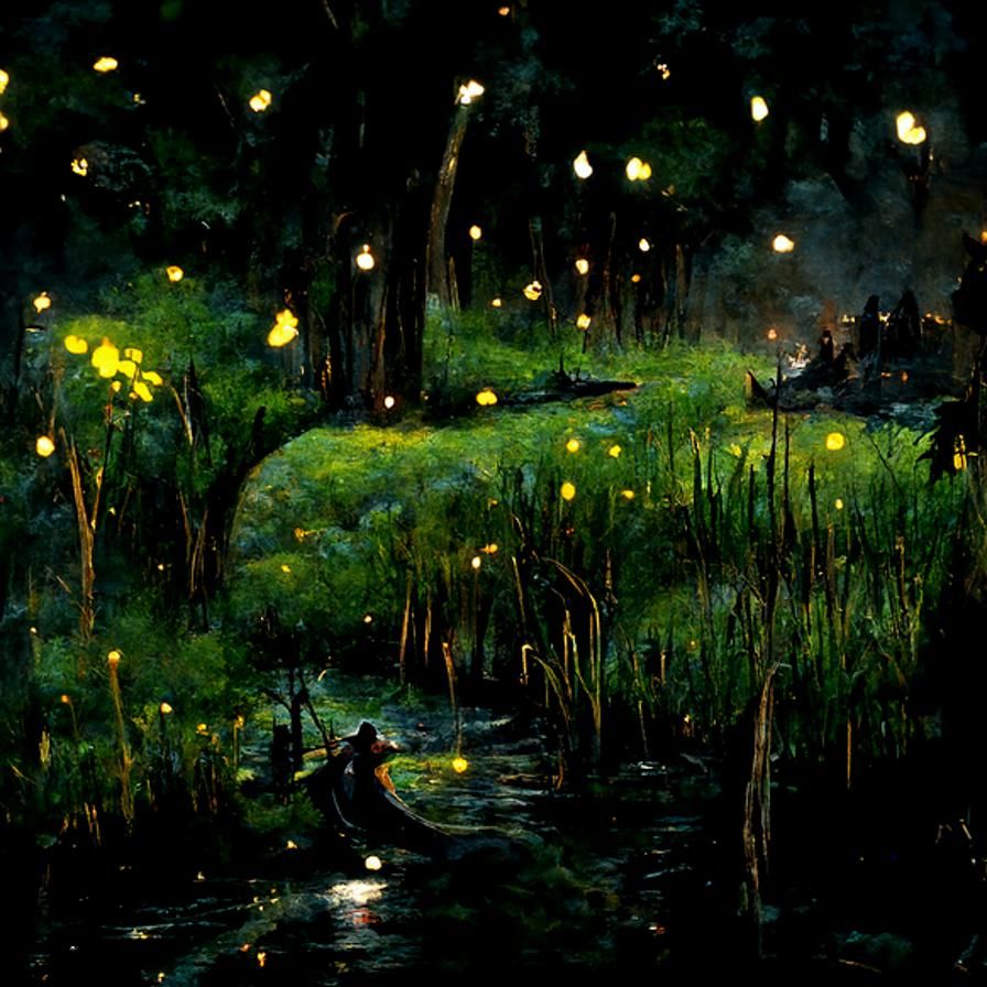 Swamp with fireflies - AI Generated Artwork - NightCafe Creator