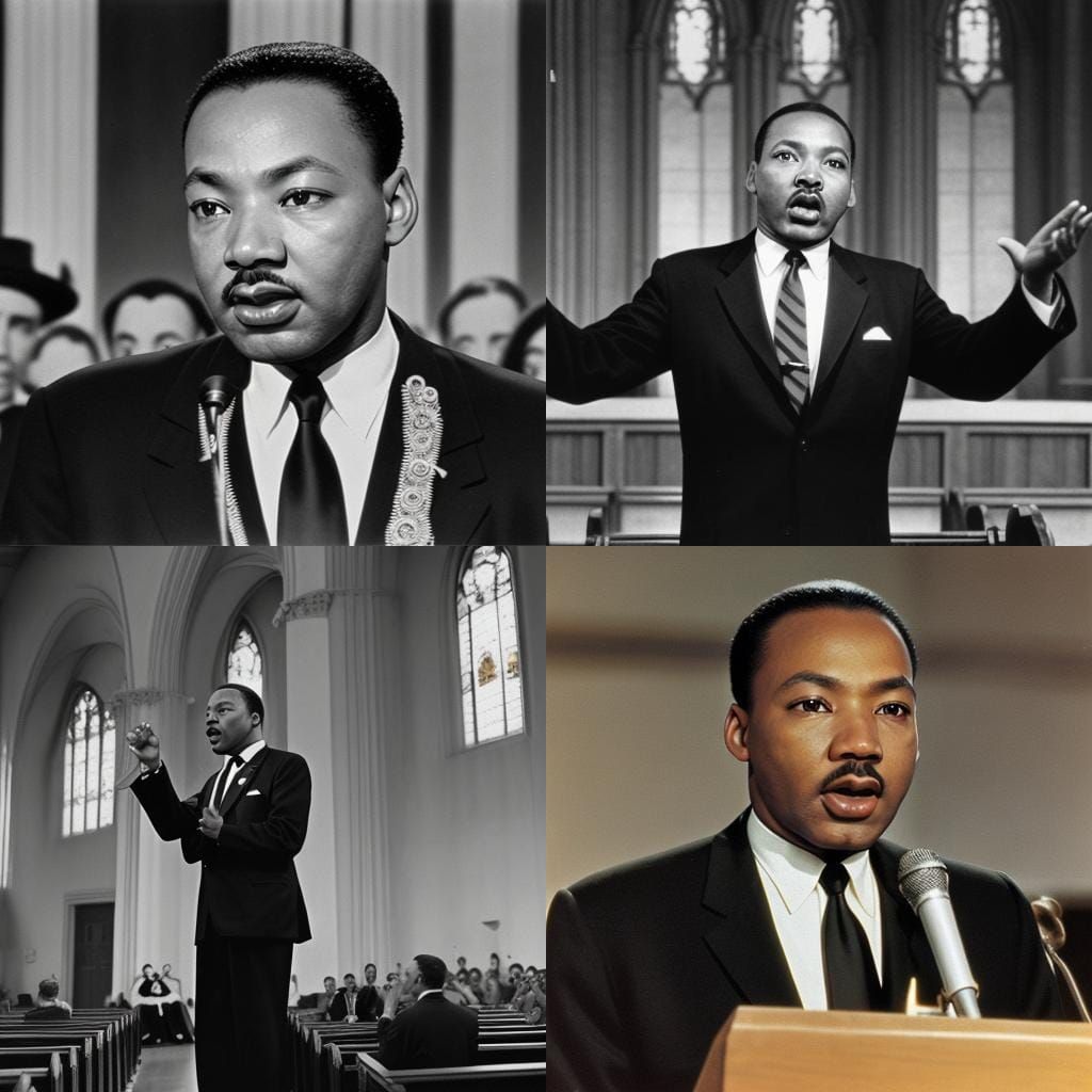 Martian Luther King Jr. giving a fiery speech in church full...