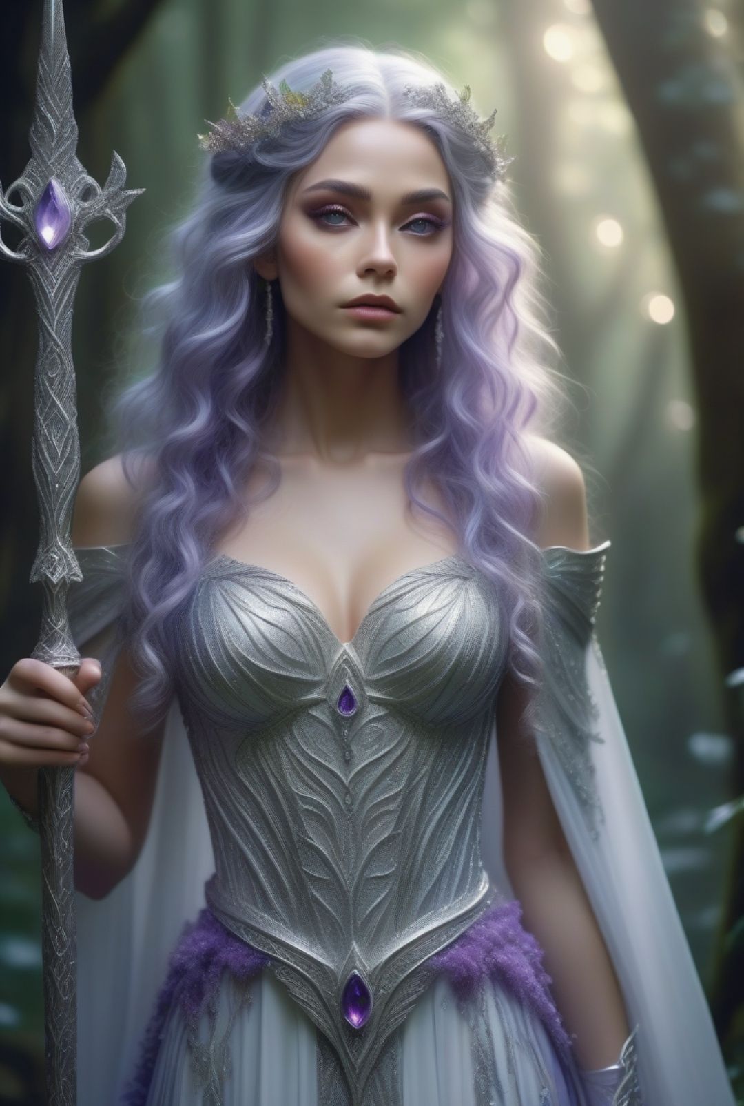 Elven maiden in a silver dress