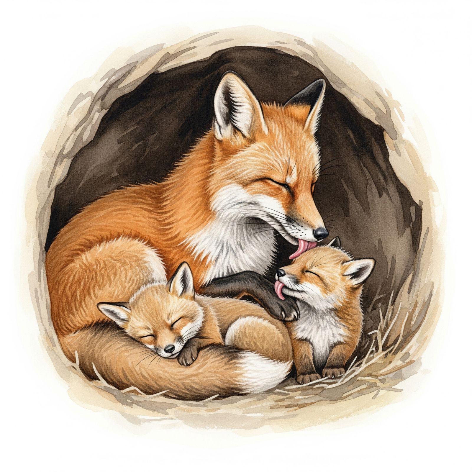 Happy foxes in their den – Ge