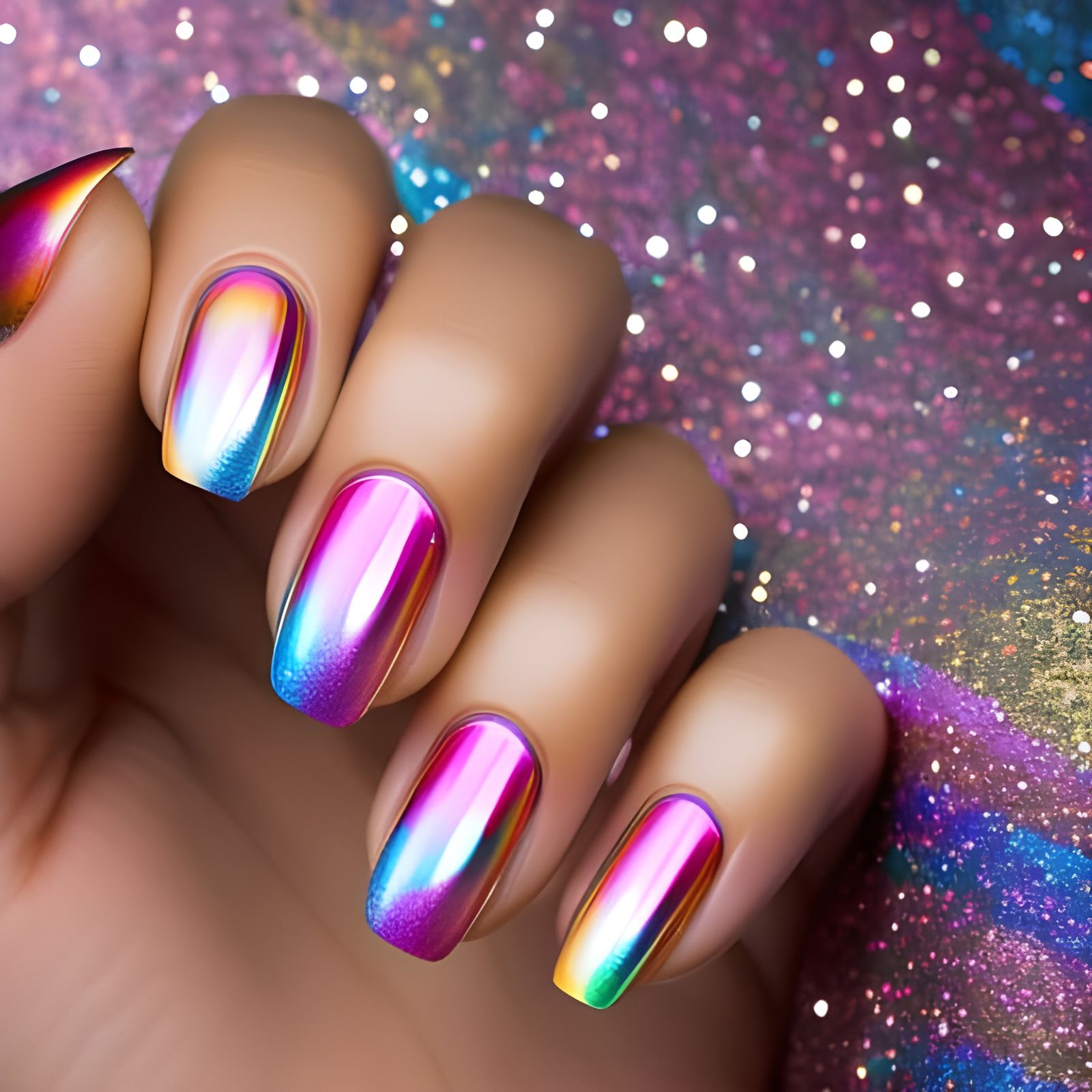 Rainbow Fingernails  by @AIAwakenings