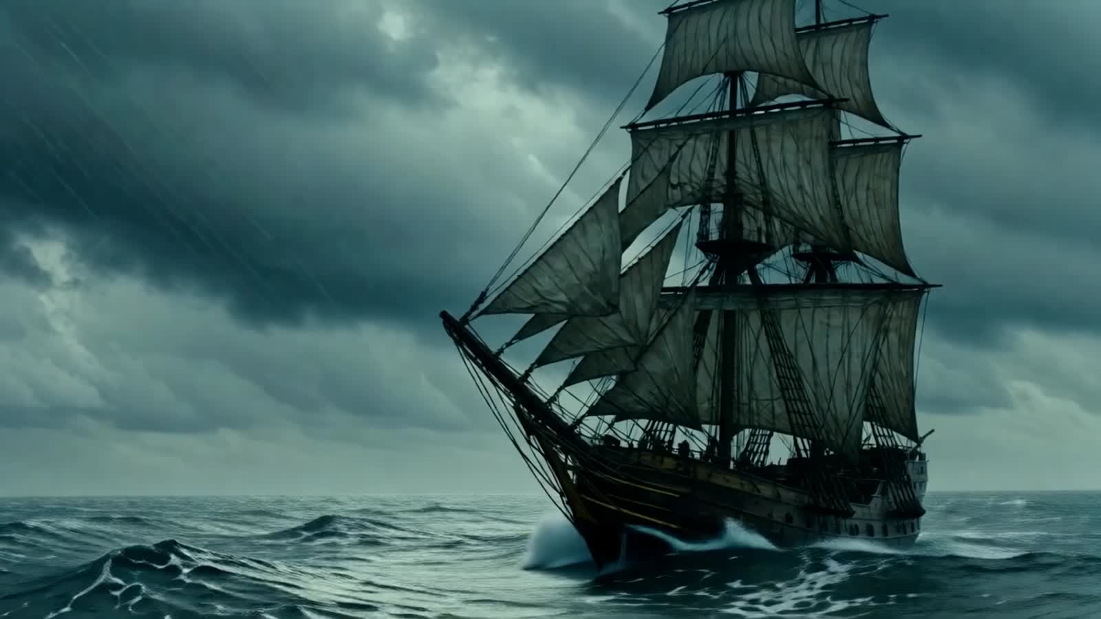A Cutty Sark schooner ship during a storm