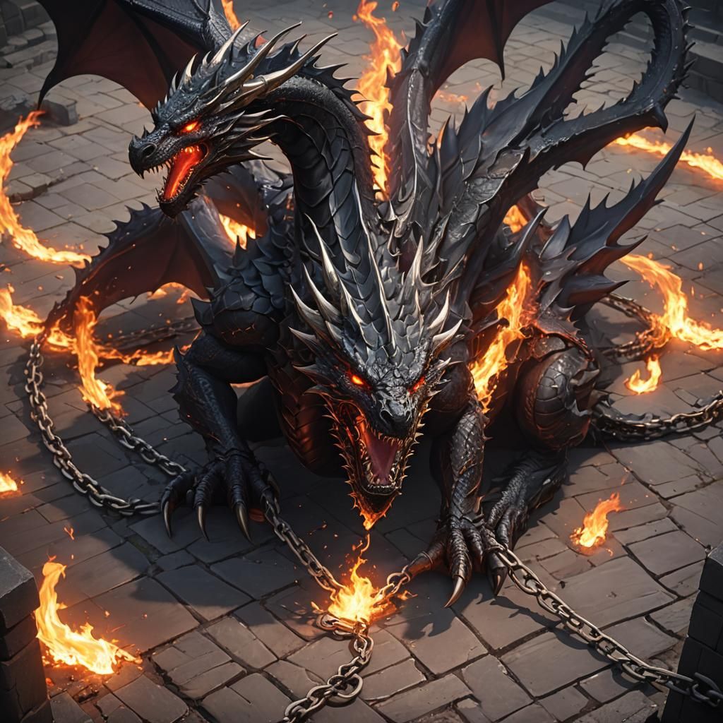 Deaths flames chaining a Dark Dragon to the ground