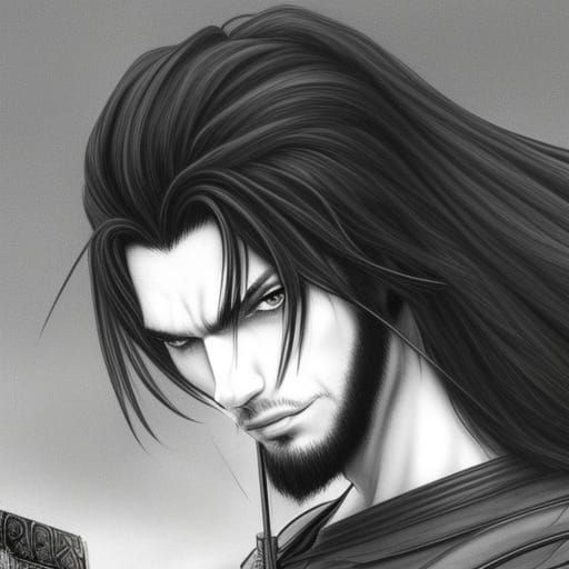 Visually stunning, gorgeous handsome young samurai, long bla...