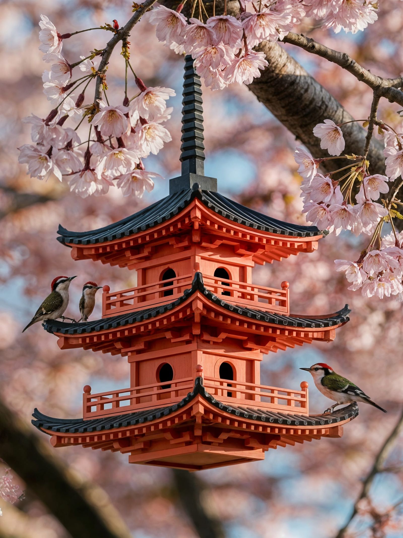 Pagoda Birdhouse with Japanese Pygmy Woodpeckers  by @Cheshyr Pontchartrain