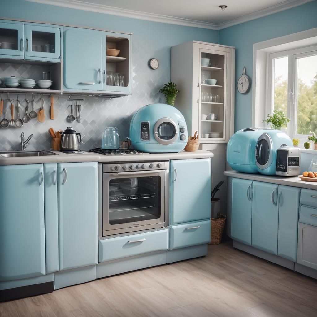 Retro-Futuristic Kitchen with Inflatable Plastic Design