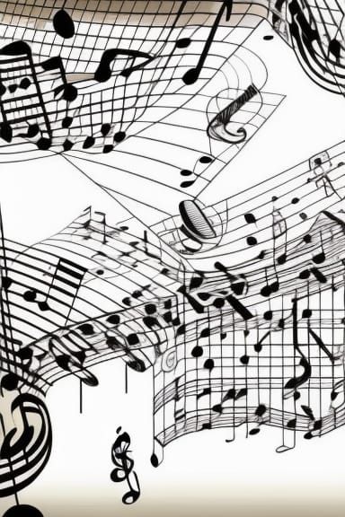 a black and white photo of musical notes, music notes, sheet...