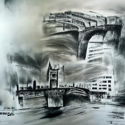 London Bridge city scape charcoal drawing