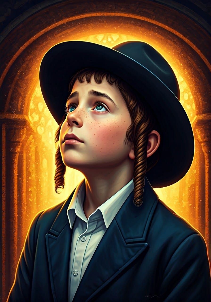 Boy's Reverent Gaze in Hyperrealistic Concept Art