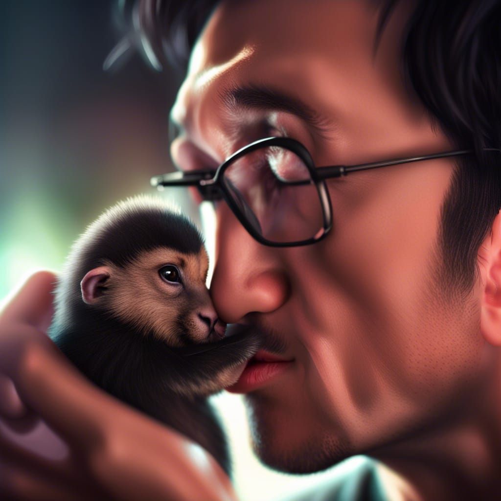 "Markiplier intimately kissing a chinpanzee" , extreme detai...