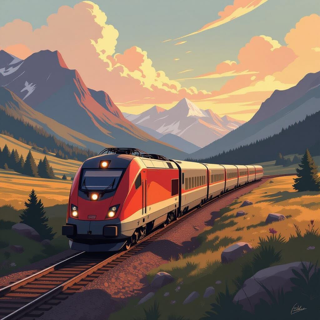 Nostalgic Train Journey Through Scenic Landscape