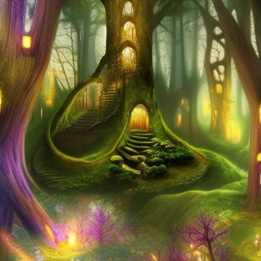 an enchanting elven treehouse - AI Generated Artwork - NightCafe Creator